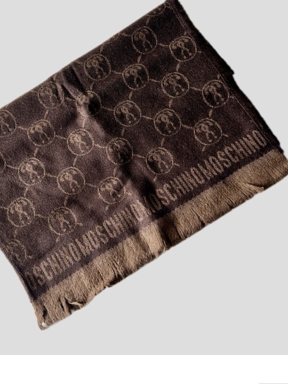 Moschino Two-Tone Brown Logo Jacquard Scarf